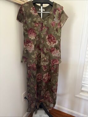 Y2K Floral Dress:90s Faux Shrug Jacket 10 Fairy Regencycore Garden Floral